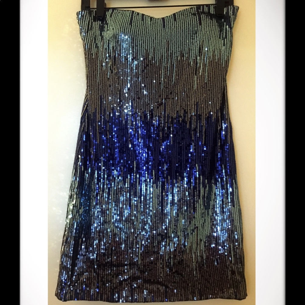 Strapless Blue Sequin Dress (Juniors - Large)